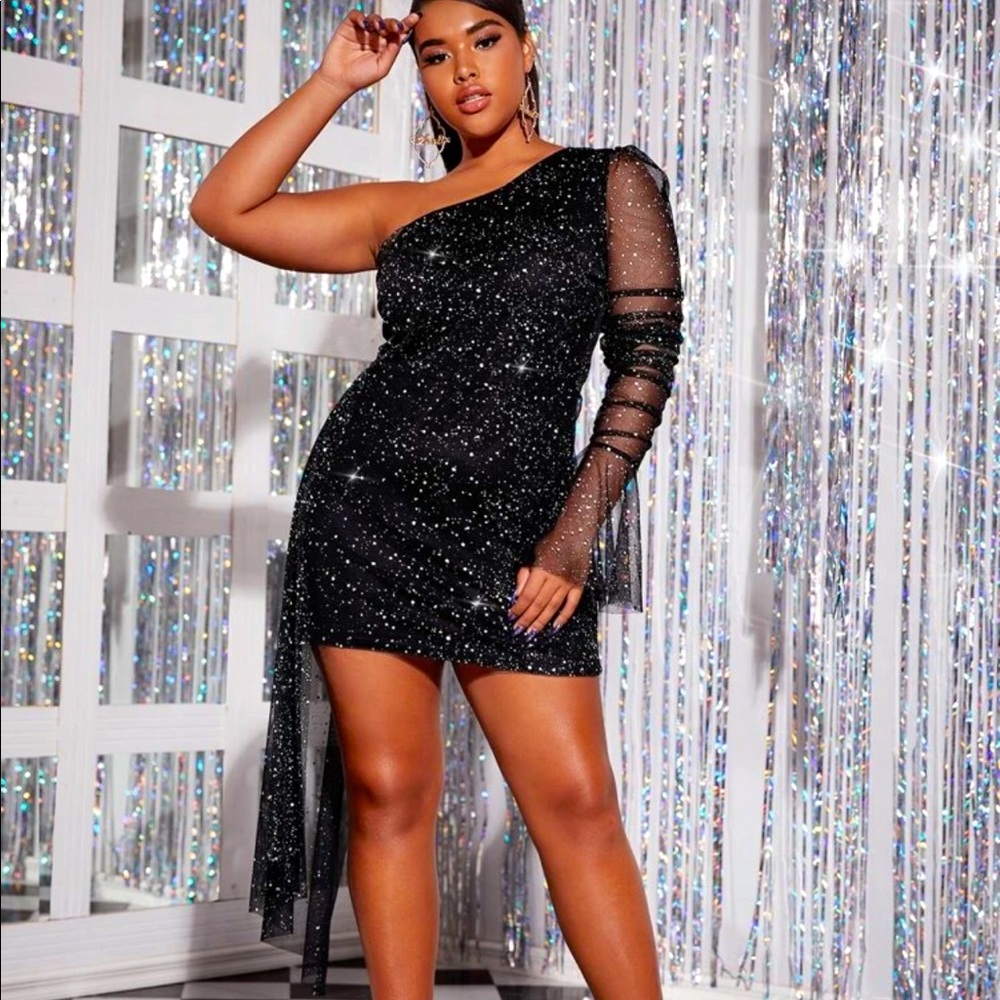 Black mesh fitted dress